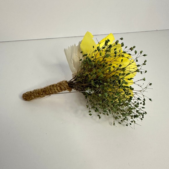 Sola Wood Flowers Boutonniere Yellow and Ivory Flowers Wedding Prom Groom - Picture 3 of 5